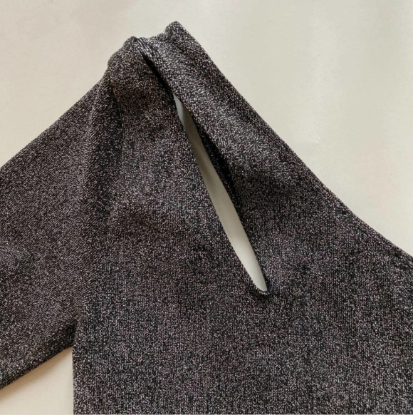 Bebe One Shoulder Bodysuit Women's Metallic Sliver Cutout Shoulder Snaps… - Picture 6 of 16